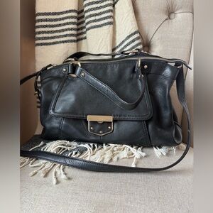 B. Makowsky pebbled genuine leather Black Satchel with Gold Accents cross body